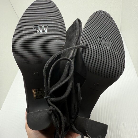 Stuart Weitzman Highland Black Suede Over Knee Boots 9B US 39.5 Tie Back Heel - Picture 11 of 13